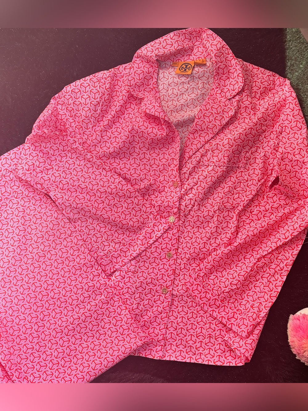 Tory Burch Women's Pink Patterned Button-Up Jacket